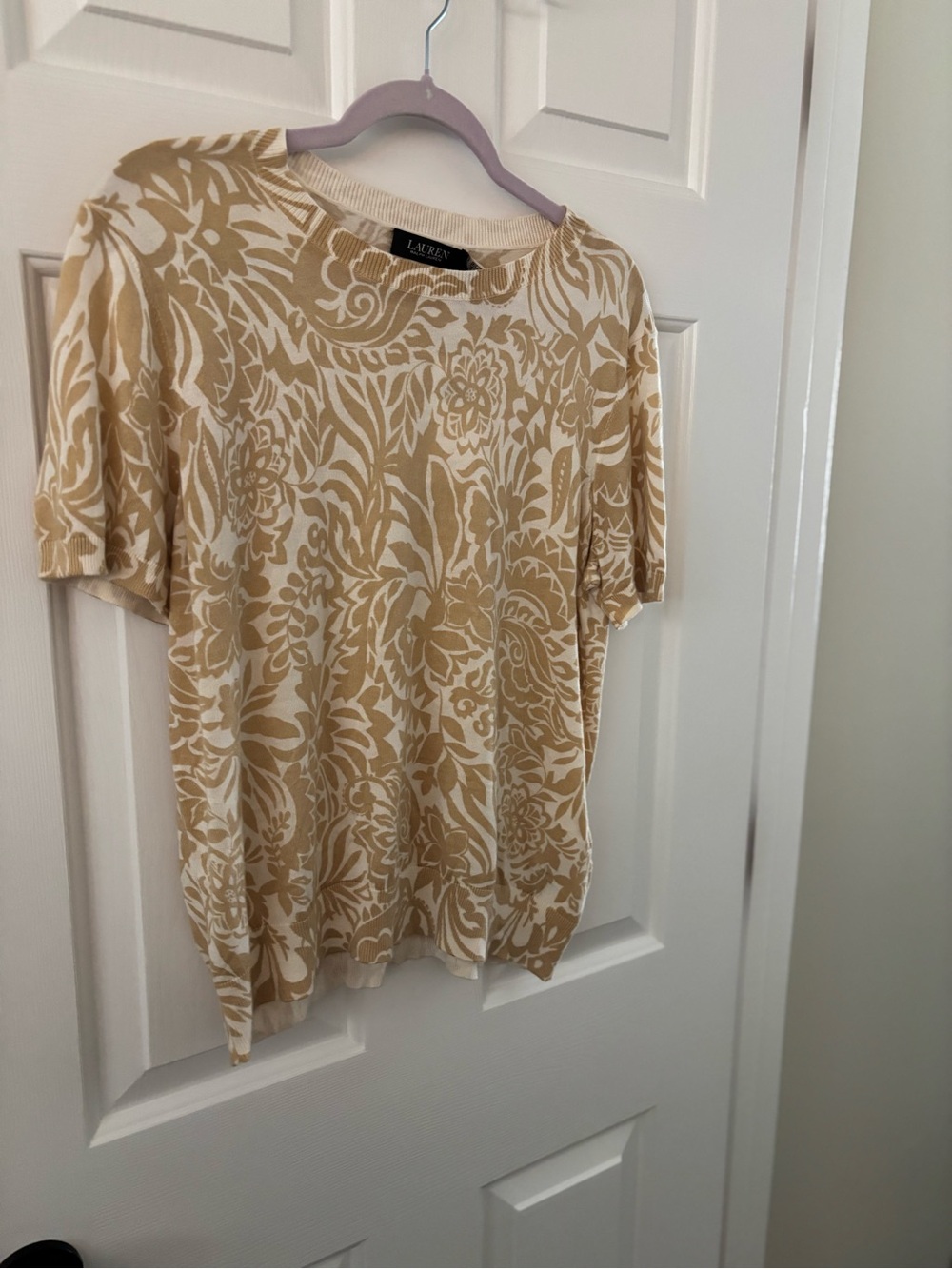 New! LAUREN Ralph Lauren Beige Floral Short-Sleeve Knit Top